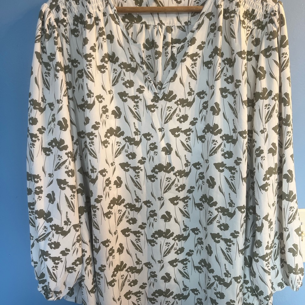 Fun 2 Fun Olive and Cream Floral Blouse